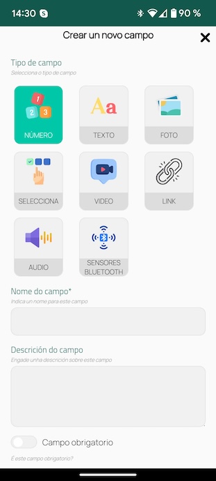 Tipos de datos para recoller con Peneira